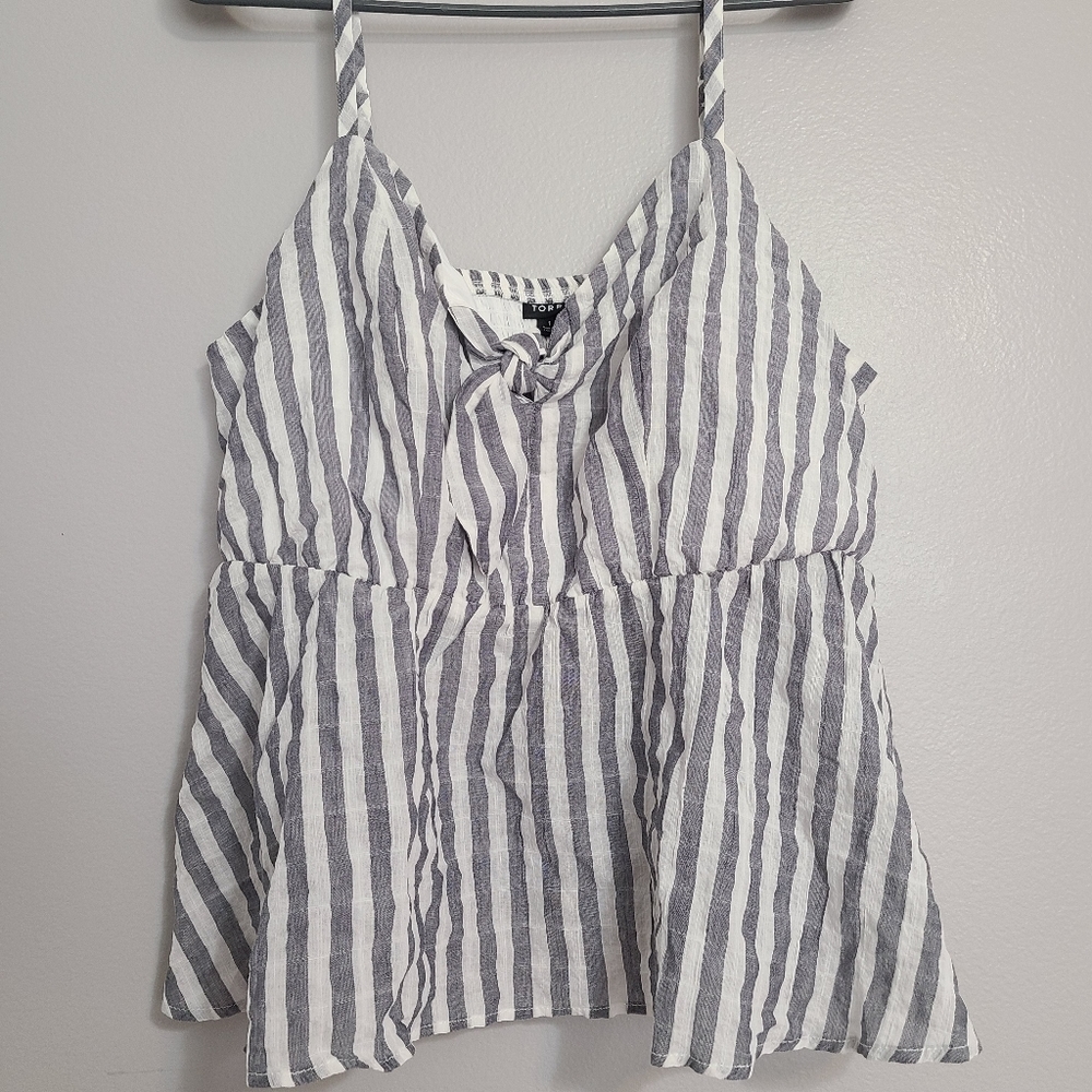 Torrid White Striped Cotton Blend Minimal Classic Peplum Front Tie Cami / Top 1X - Picture 2 of 8